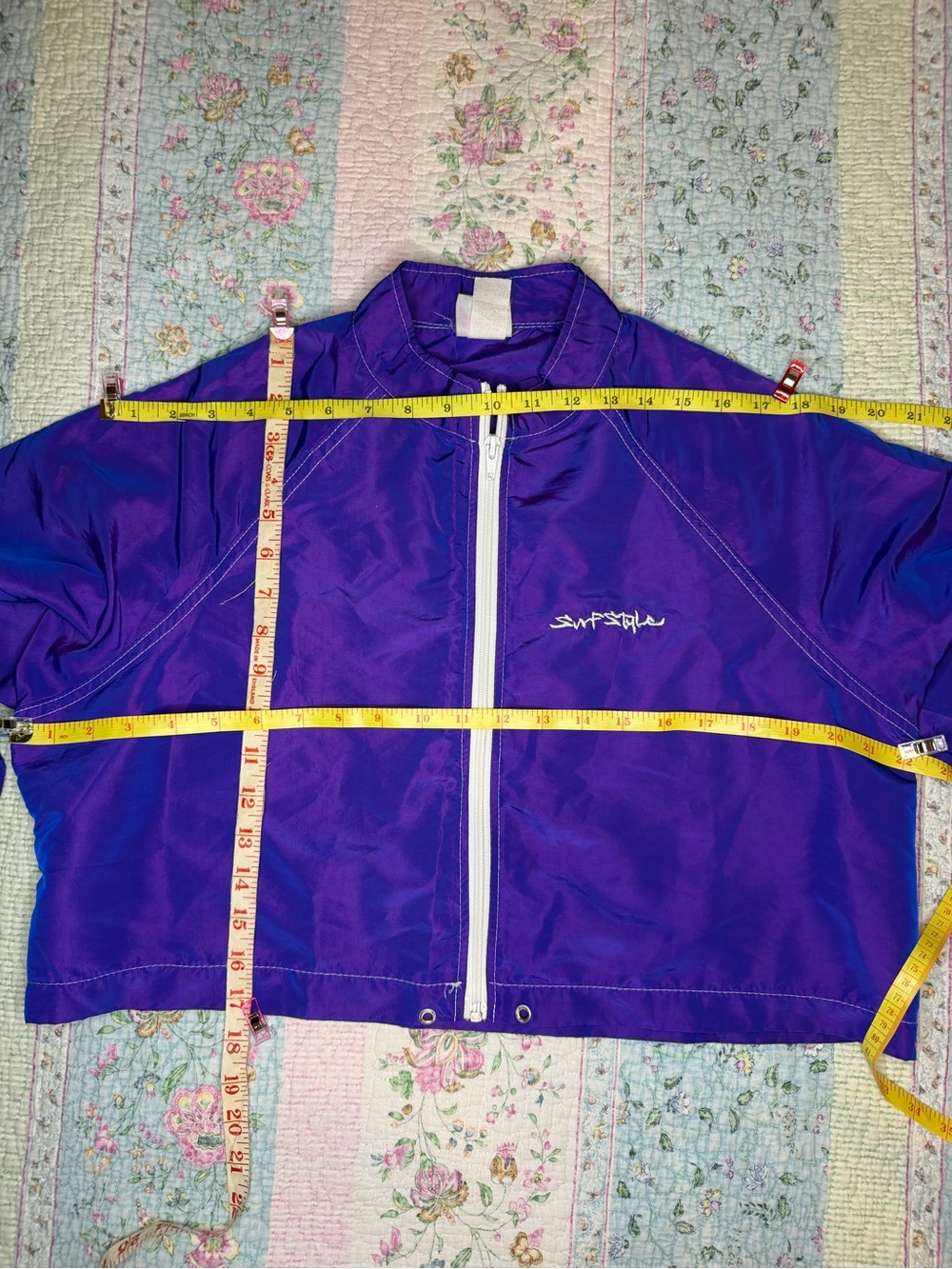 VTG 90s Y2K Surf Style Purple Iridescent Windbreaker Jacket & Board Shorts SM - Picture 14 of 15